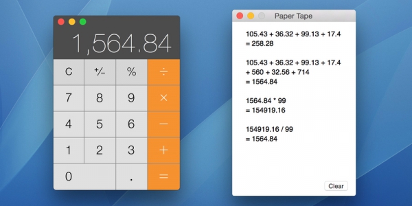 Лента расчетов в стандартном калькуляторе OS X